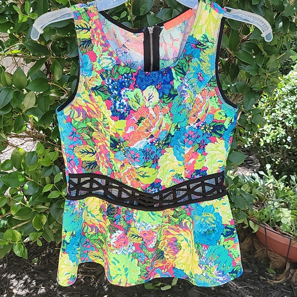 Vintage Peplum floral cut Sleeveless top with zipper. Total BARBIE VIBE!!! NEW - Picture 5 of 8